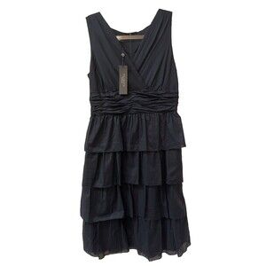 Talbots Black Ruffle Sleeveless Cocktail Dress Cotton Women sz 2P petite NEW nwt
